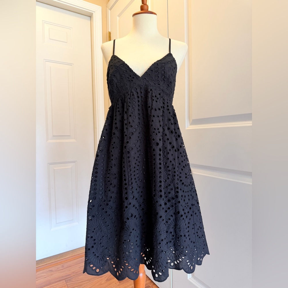 H&M Black Eyelet Spaghetti-Strap Mini Dress - Picture 2 of 8